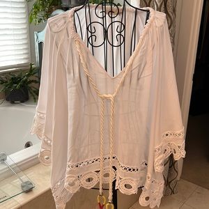 Ramy Brook white blouse with tassel trim ties